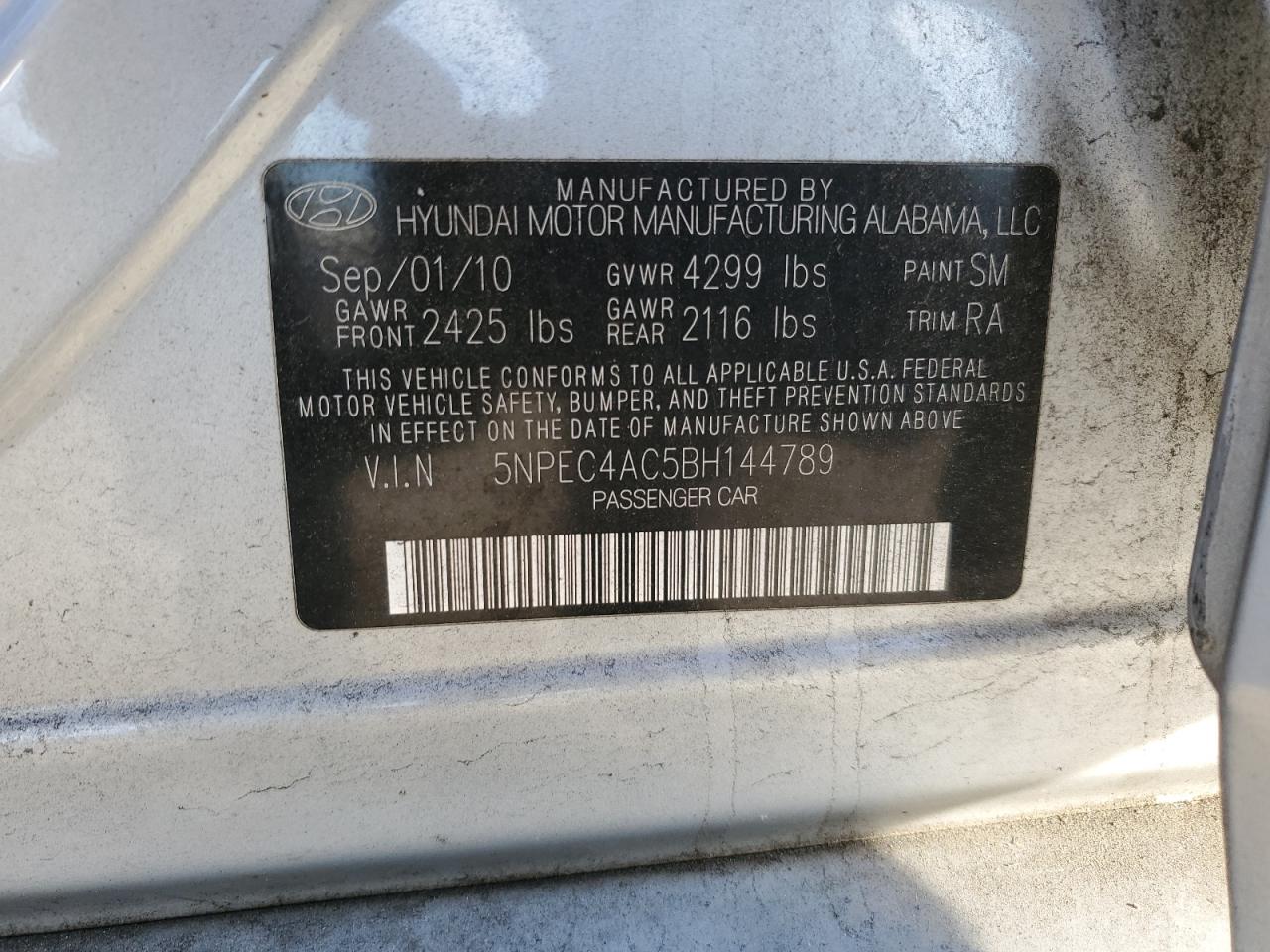 2011 Hyundai Sonata VIN 5NPEC4AC5BH144789 Copart auction photo, front end damage thumbnail 12