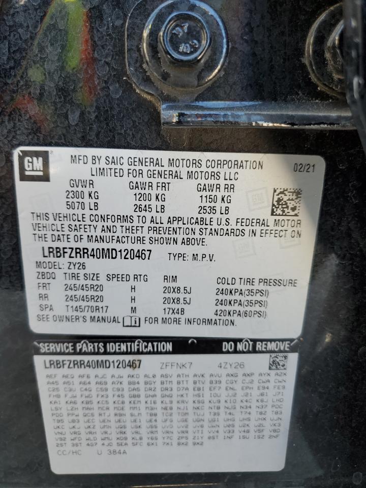 2021 Buick Envision VIN LRBFZRR40MD120467 Copart auction photo, front end / side damage thumbnail 13