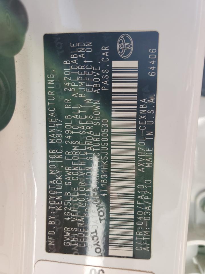 2018 Toyota Camry VIN 4T1B31HK5JU500530 Copart auction photo, front end damage thumbnail 12