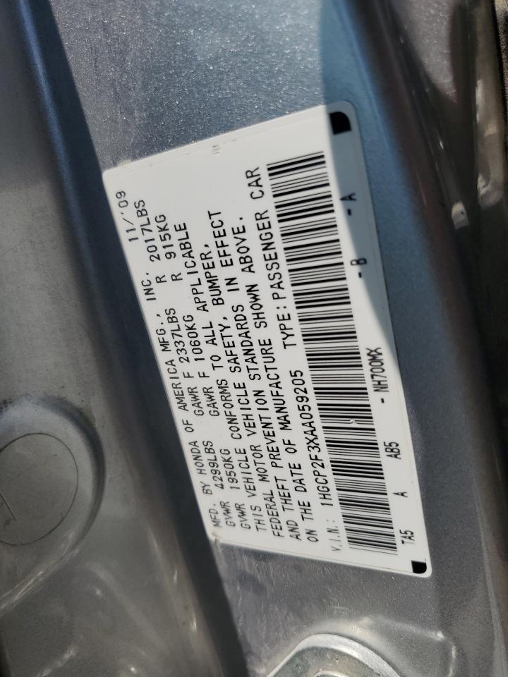 2010 Honda Accord VIN 1HGCP2F3XAA059205 Copart auction photo, front end damage thumbnail 12