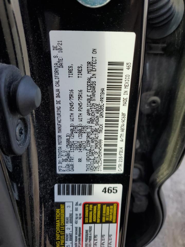 2022 Toyota Tacoma VIN 3TMCZ5AN5NM454999 Copart auction photo, front end / mechanical damage thumbnail 12