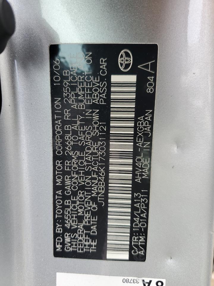 2007 Toyota Camry VIN JTNBB46K173031121 Copart auction photo, side damage thumbnail 12