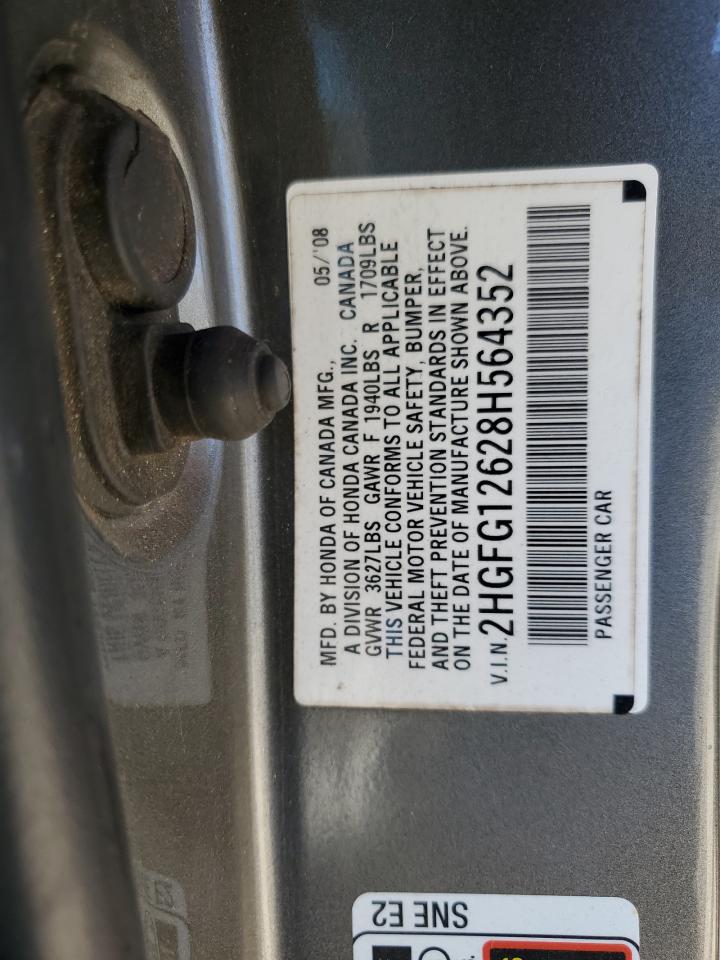2008 Honda Civic VIN 2HGFG12628H564352 Copart auction photo, all over damage thumbnail 13
