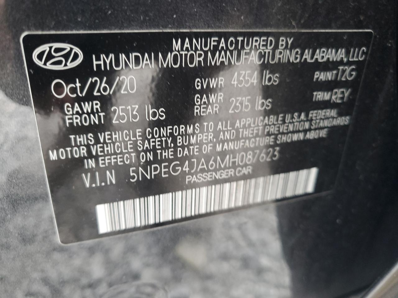 2021 Hyundai Sonata VIN 5NPEG4JA6MH087623 Copart auction photo, front end / side damage thumbnail 14