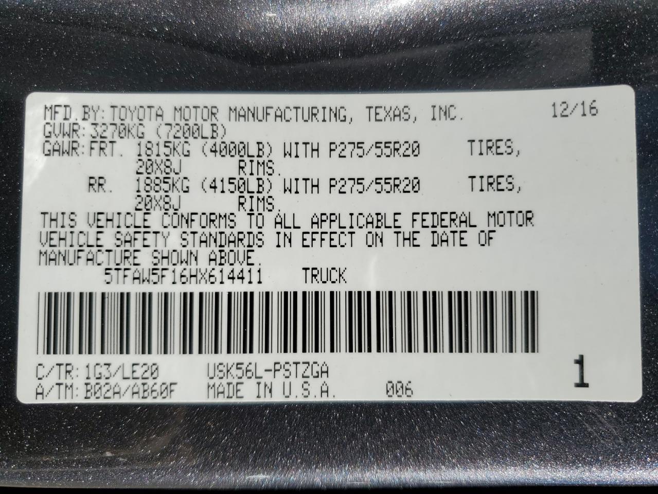 2017 Toyota Tundra VIN 5TFAW5F16HX614411 Copart auction photo, front end / rear end damage thumbnail 13