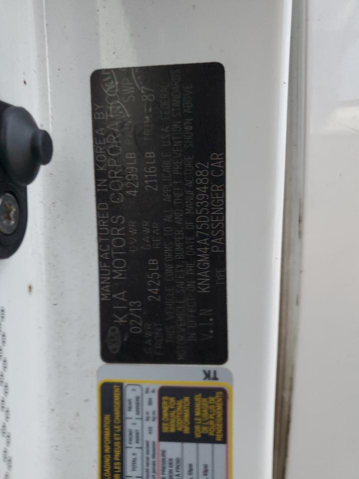 2013 KIA Optima VIN KNAGM4A75D5394882 Copart auction photo, front end / undercarriage damage thumbnail 14