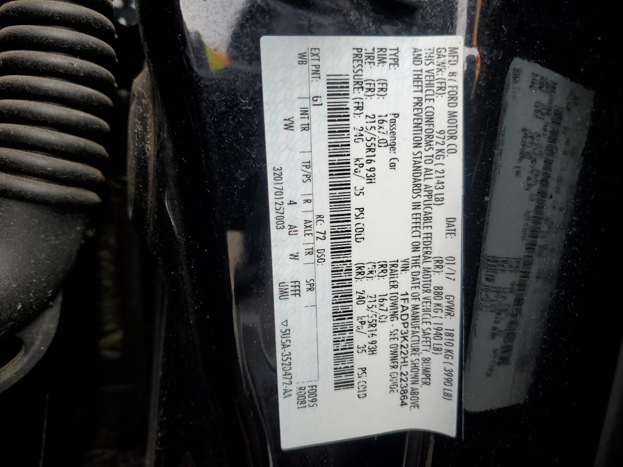 2017 Ford Focus VIN 1FADP3K22HL223864 Copart auction photo, all over damage thumbnail 13