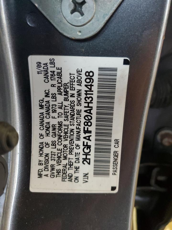 2010 Honda Civic VIN 2HGFA1F80AH311498 Copart auction photo, front end damage thumbnail 13
