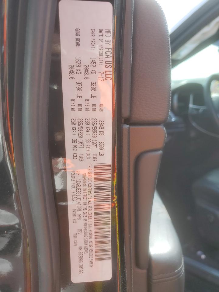 2018 Jeep Grand Cherokee VIN 1C4RJEBG1JC141378 Copart auction photo, front end / side damage thumbnail 15