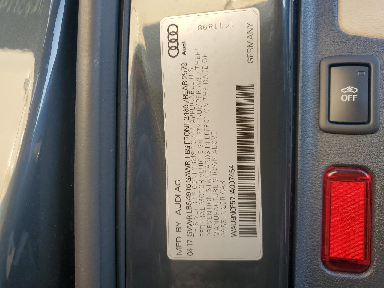 2018 Audi A5 VIN WAUBNCF57JA007454 Copart auction photo, front end / minor dent/scratches damage thumbnail 12