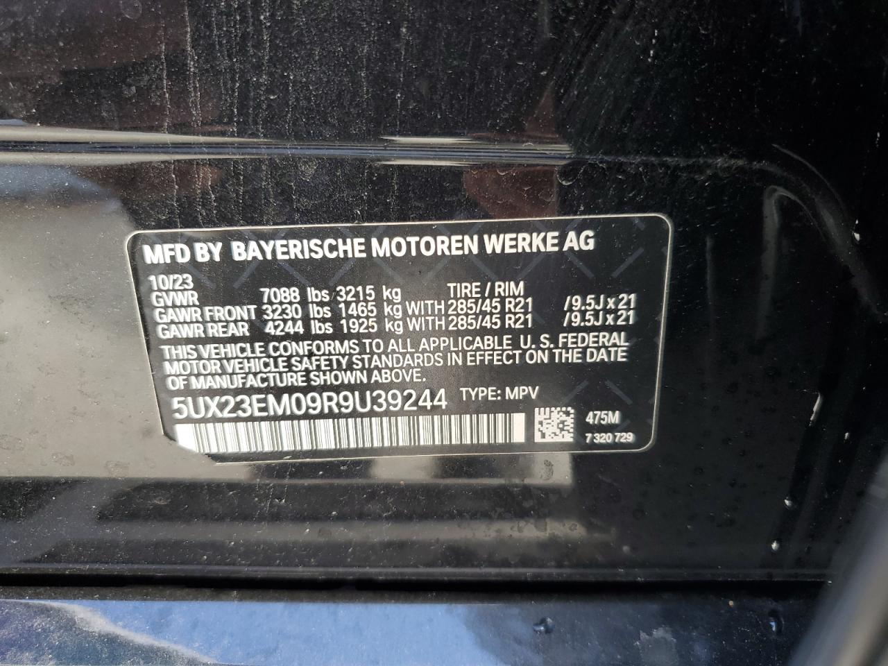 2024 BMW X7 VIN 5UX23EM09R9U39244 Copart auction photo, front end damage thumbnail 13