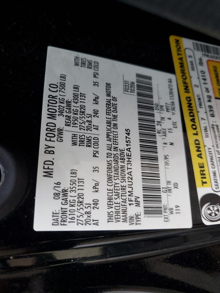 2017 Ford Expedition VIN 1FMJU2AT3HEA15745 Copart auction photo, side / front end damage thumbnail 13