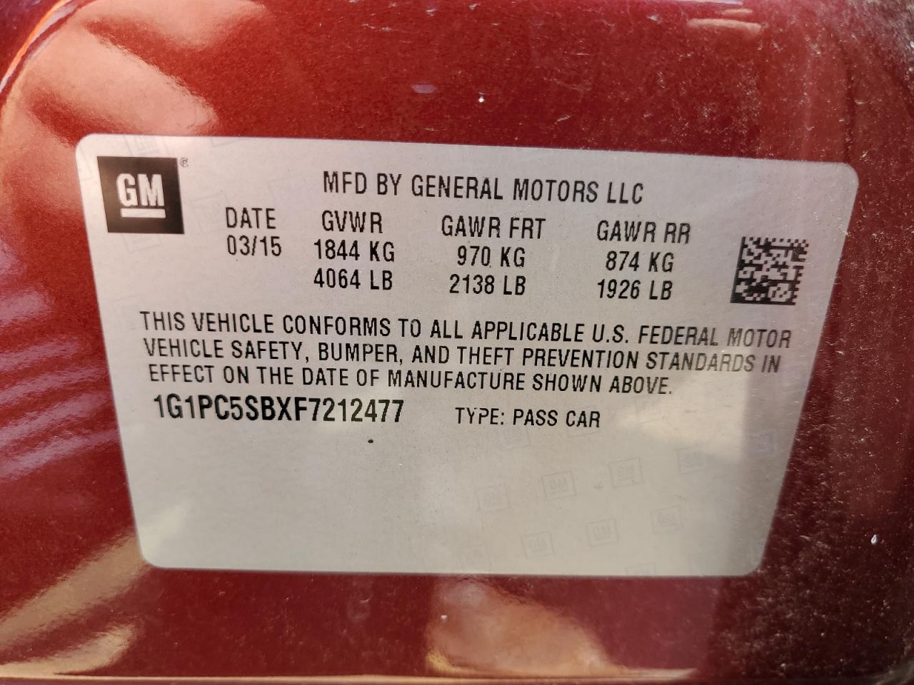 2015 Chevrolet Cruze VIN 1G1PC5SBXF7212477 Copart auction photo, front end / side damage thumbnail 12