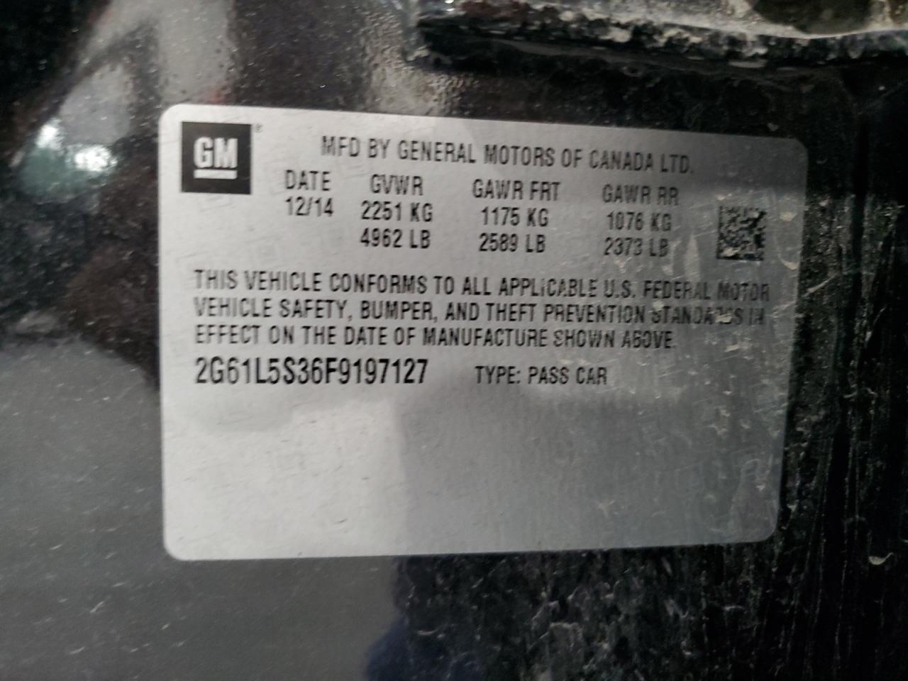 2015 Cadillac XTS VIN 2G61L5S36F9197127 Copart auction photo, all over damage thumbnail 12