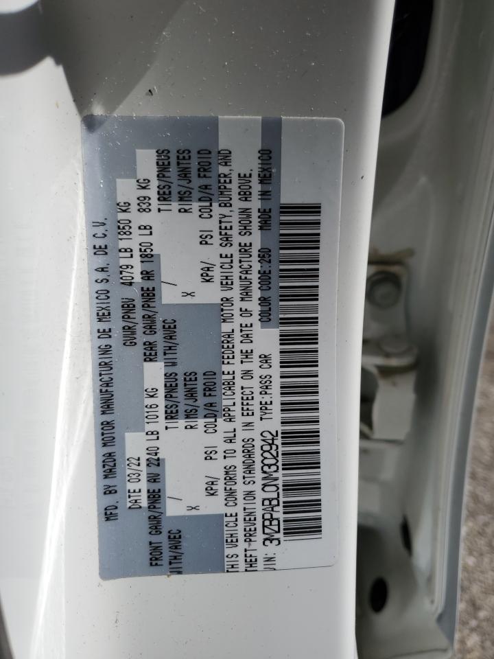 2022 Mazda 3 VIN 3MZBPABL0NM302942 Copart auction photo, front end / side damage thumbnail 12