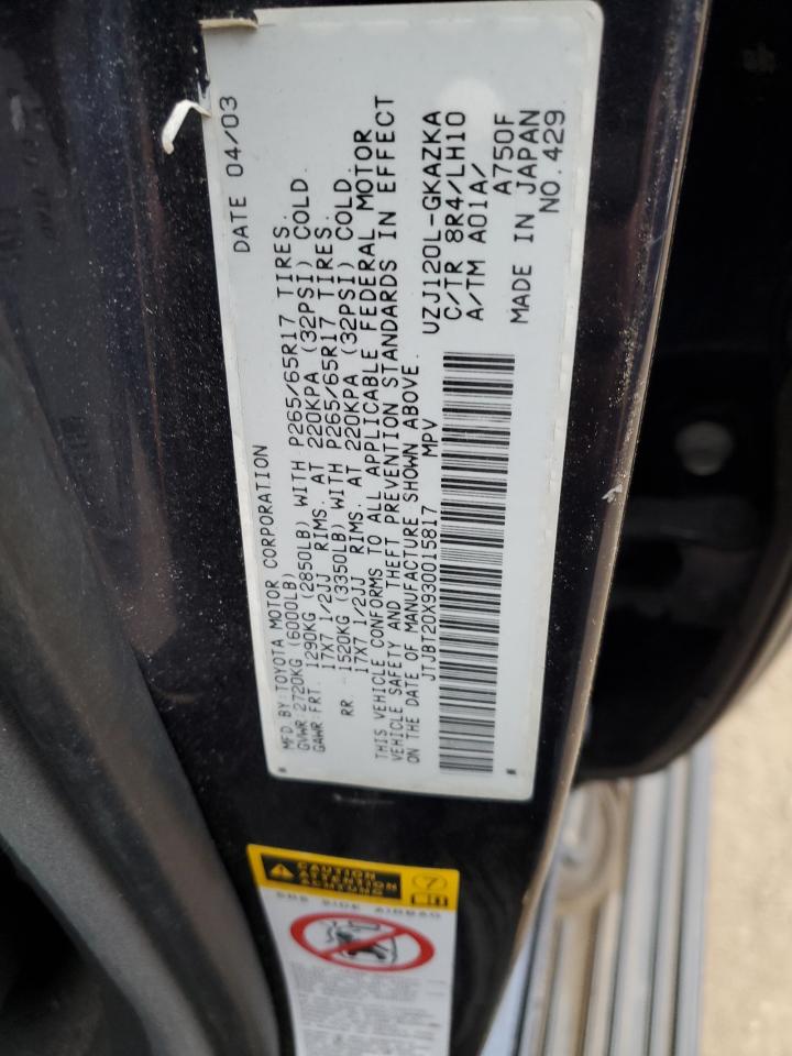 2003 Lexus GX VIN JTJBT20X930015817 Copart auction photo, front end damage thumbnail 15