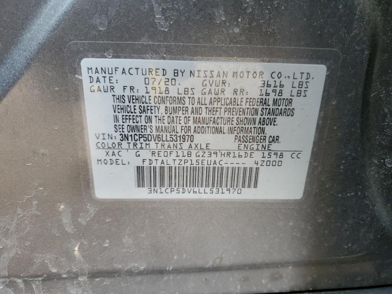 2020 Nissan Kicks VIN 3N1CP5DV6LL531970 Copart auction photo, front end damage thumbnail 14