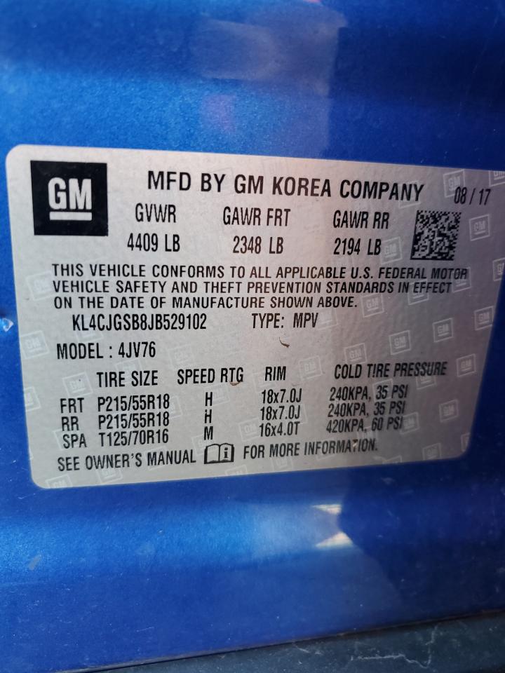 2018 Buick Encore VIN KL4CJGSB8JB529102 Copart auction photo, front end / side damage thumbnail 13