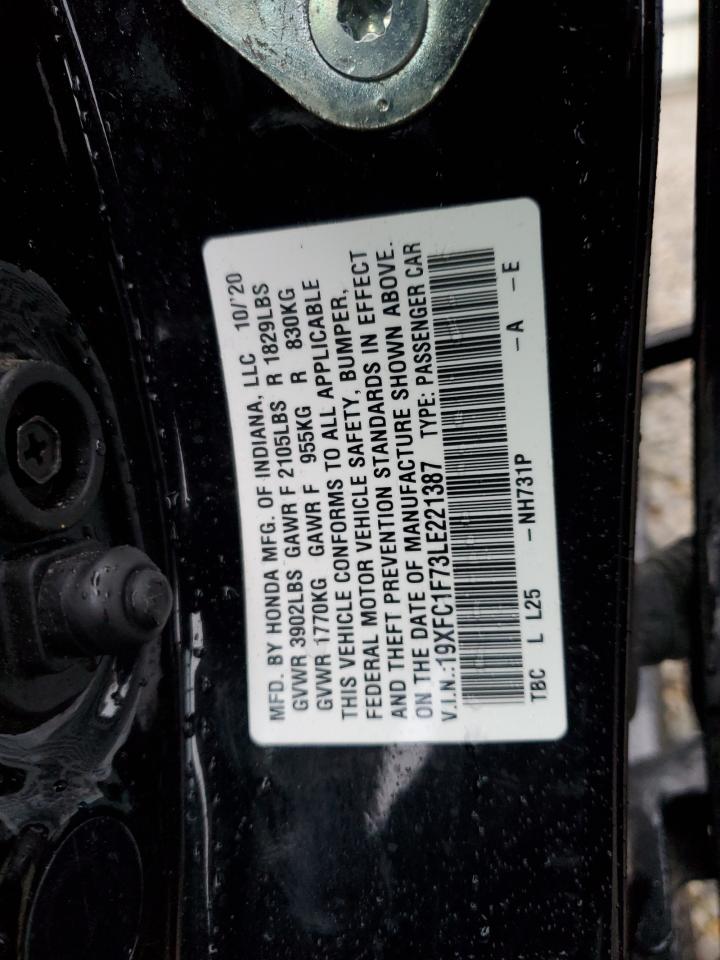 2020 Honda Civic VIN 19XFC1F73LE221387 Copart auction photo, rollover damage thumbnail 14