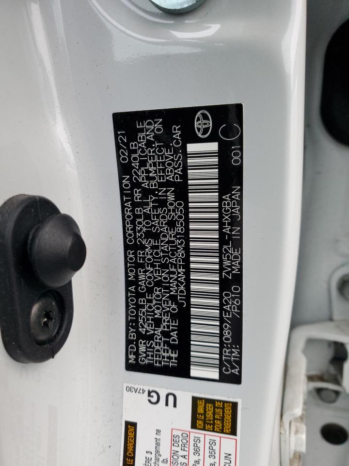 2021 Toyota Prius VIN JTDKAMFP8M3185050 Copart auction photo, front end damage thumbnail 12