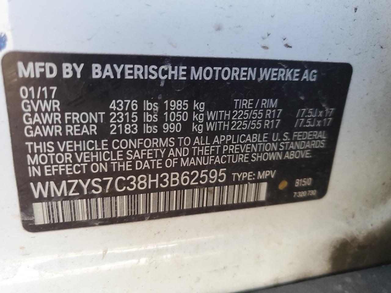 2017 MINI Cooper VIN WMZYS7C38H3B62595 Copart auction photo, front end damage thumbnail 15