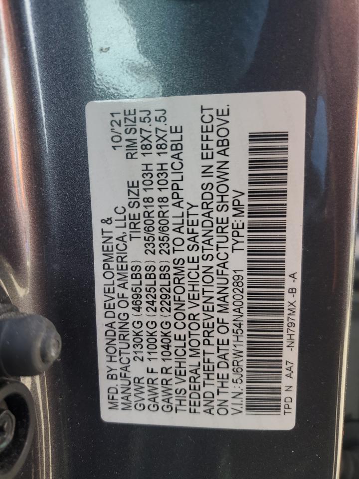 2022 Honda CR-V VIN 5J6RW1H54NA002891 Copart auction photo, rear end / front end damage thumbnail 13