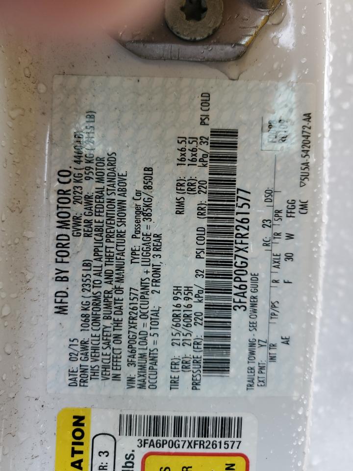 2015 Ford Fusion VIN 3FA6P0G7XFR261577 Copart auction photo, front end damage thumbnail 14
