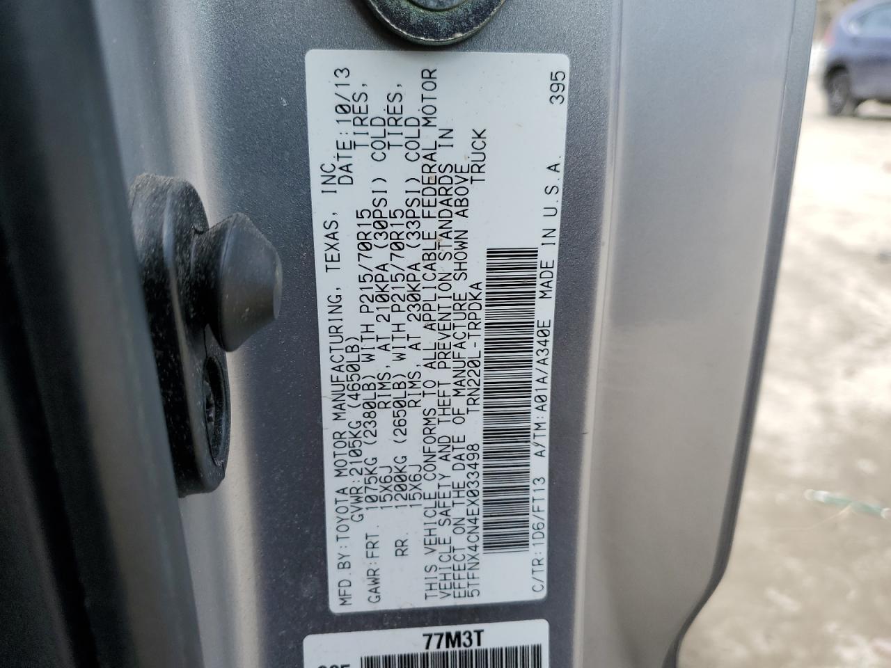 2014 Toyota Tacoma VIN 5TFNX4CN4EX033498 Copart auction photo, front end / minor dent/scratches damage thumbnail 13