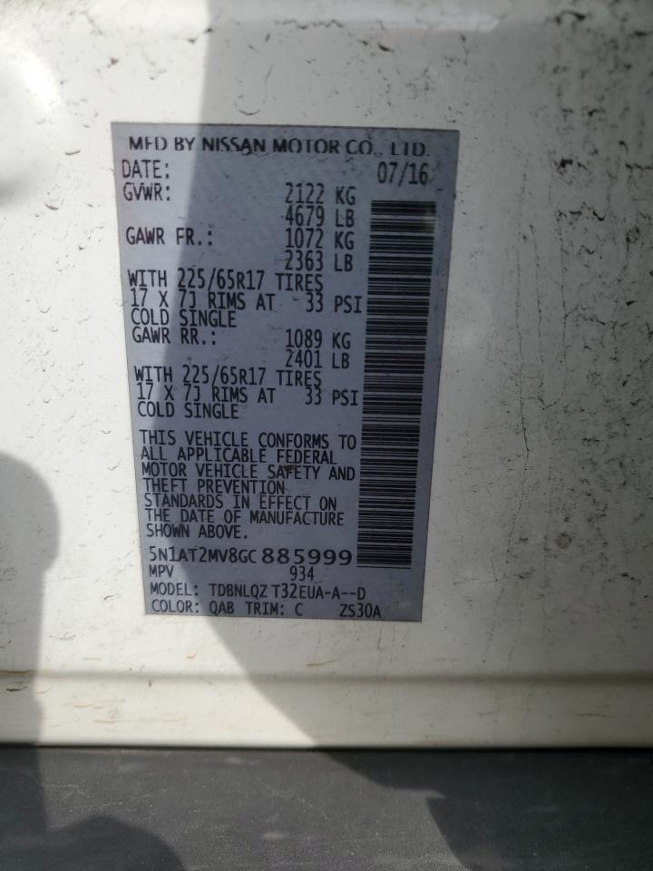 2016 Nissan Rogue VIN 5N1AT2MV8GC885999 Copart auction photo, front end damage thumbnail 13