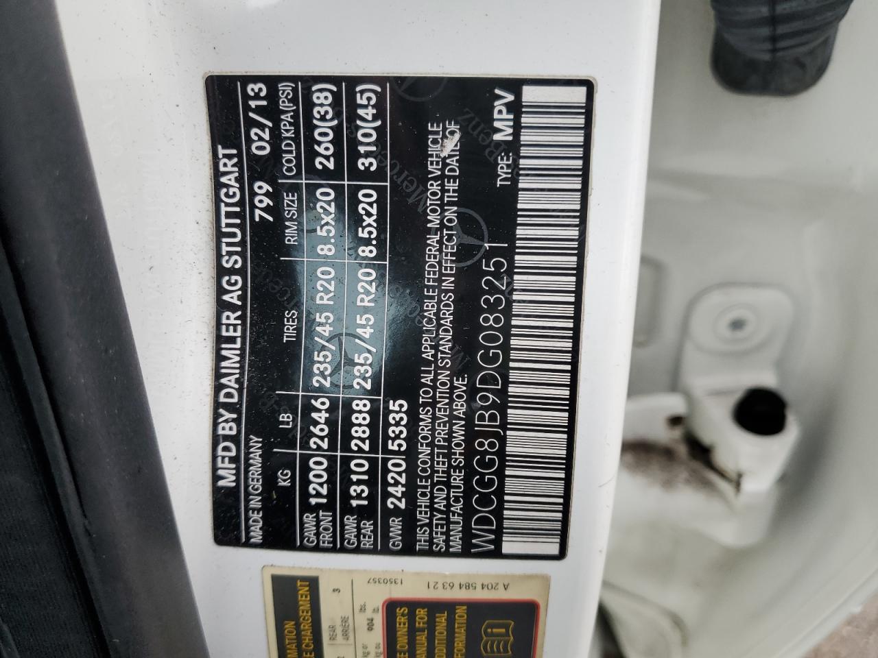 2013 Mercedes-Benz GLK-klasse VIN WDCGG8JB9DG083251 Copart auction photo, front end / minor dent/scratches damage thumbnail 13