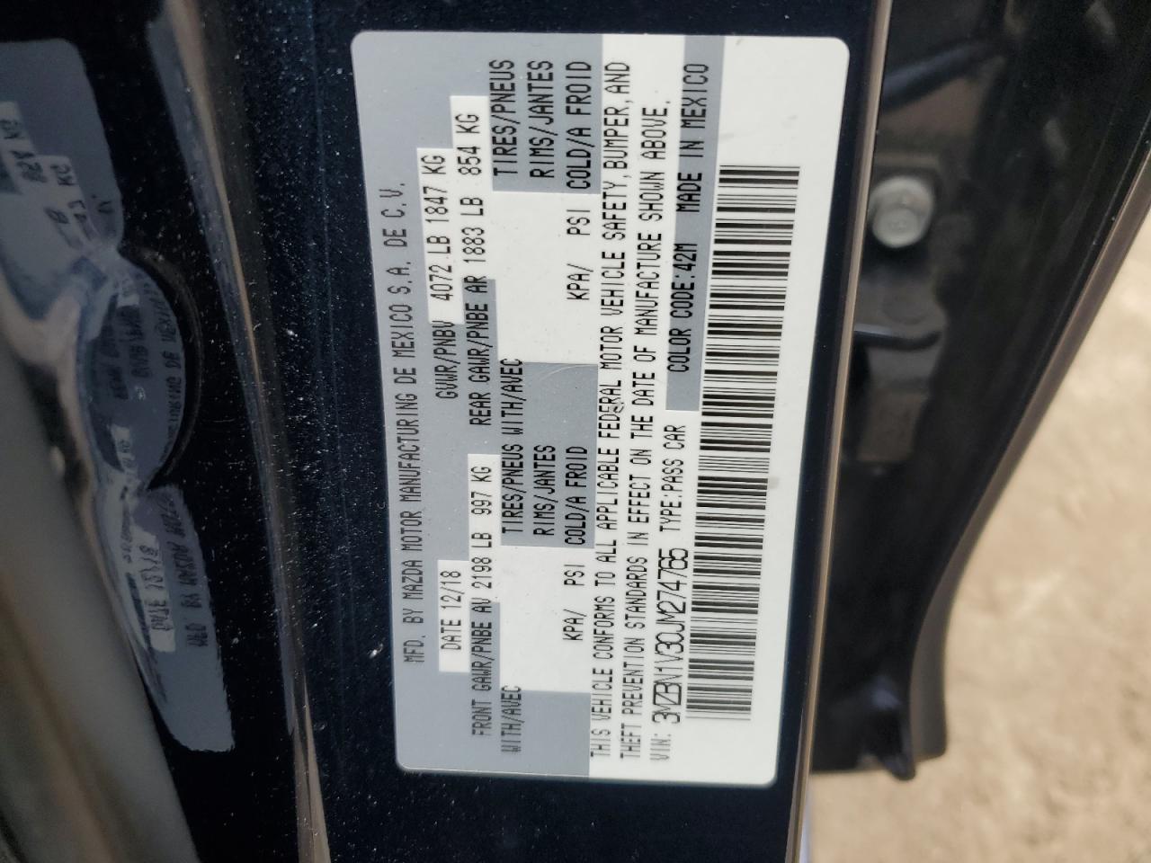 2018 Mazda 3 VIN 3MZBN1V30JM274765 Copart auction photo, front end / minor dent/scratches damage thumbnail 12