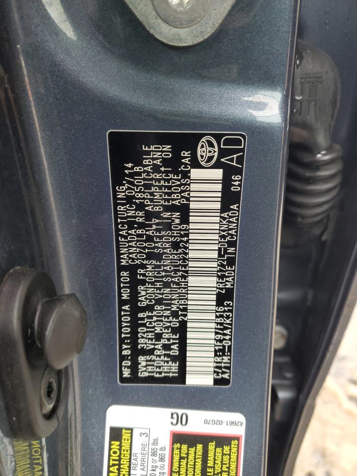 2014 Toyota Corolla VIN 2T1BURHE7EC222419 Copart auction photo, front end damage thumbnail 12