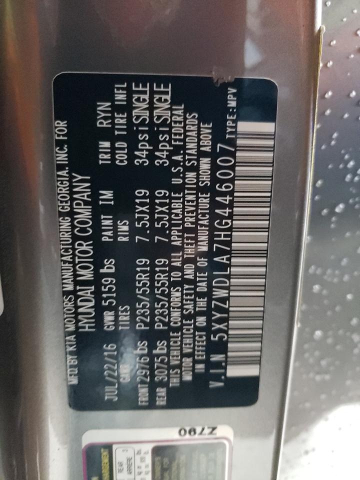 2017 Hyundai Santa Fe VIN 5XYZWDLA7HG446007 Copart auction photo, rear end / minor dent/scratches damage thumbnail 14