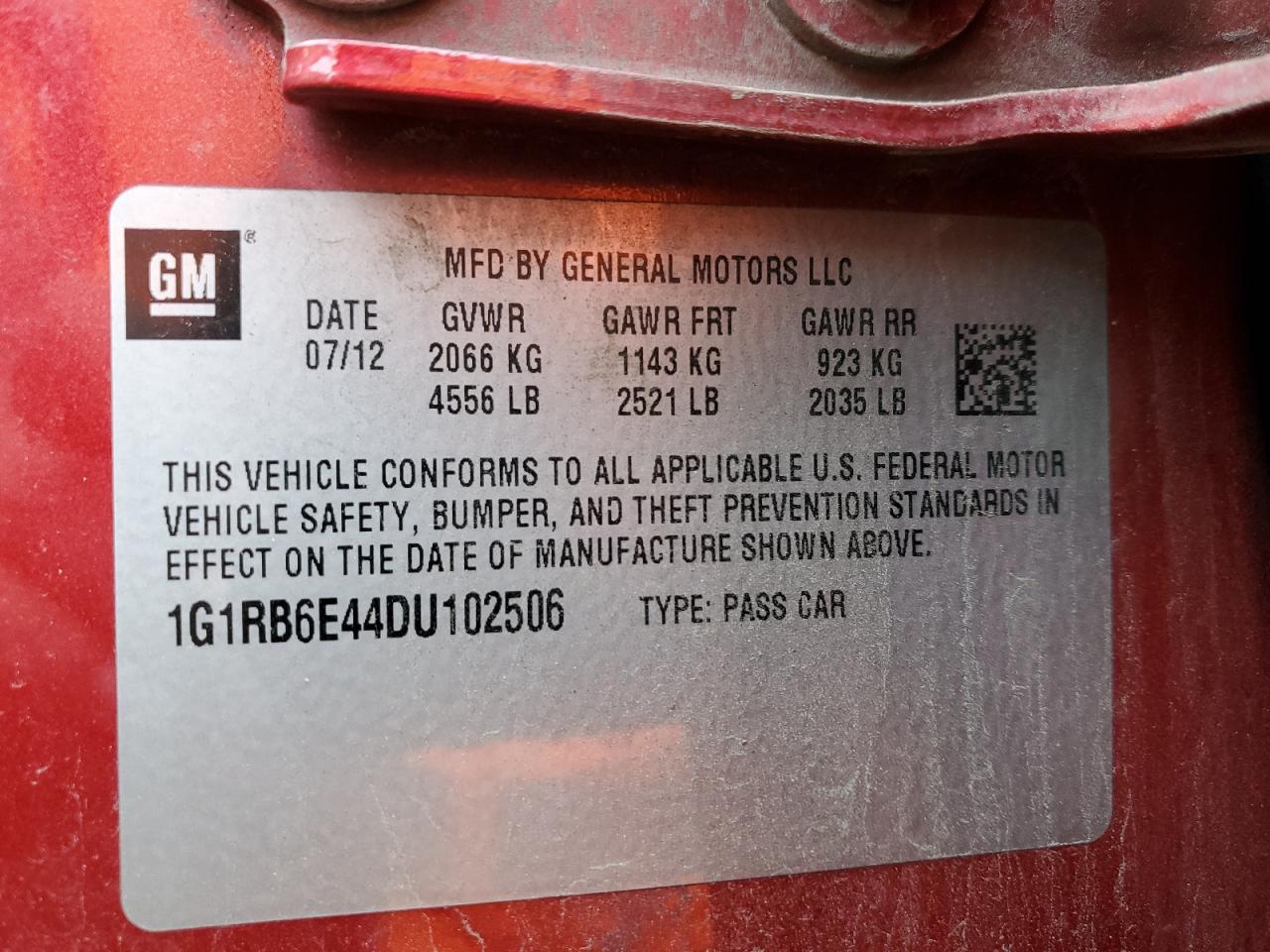 2013 Chevrolet Volt VIN 1G1RB6E44DU102506 Copart auction photo, front end / side damage thumbnail 14