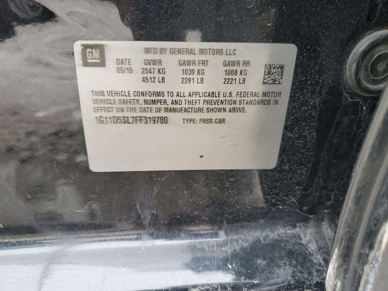 2015 Chevrolet Malibu VIN 1G11D5SL7FF319780 Copart auction photo, front end damage thumbnail 12