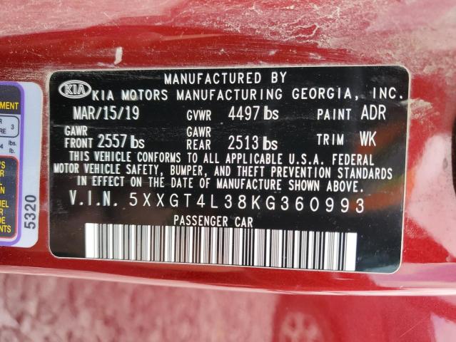 2019 KIA Optima VIN 5XXGT4L38KG360993 Copart auction photo, front end damage thumbnail 13