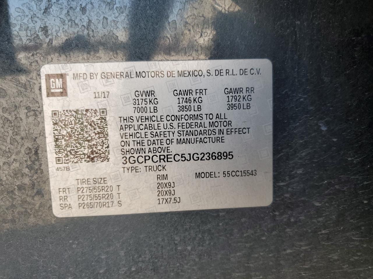 2018 Chevrolet Silverado VIN 3GCPCREC5JG236895 Copart auction photo, front end / side damage thumbnail 14