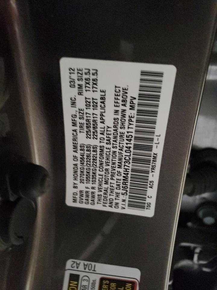 2012 Honda CR-V VIN 5J6RM4H73CL041451 Copart auction photo, front end / minor dent/scratches damage thumbnail 13