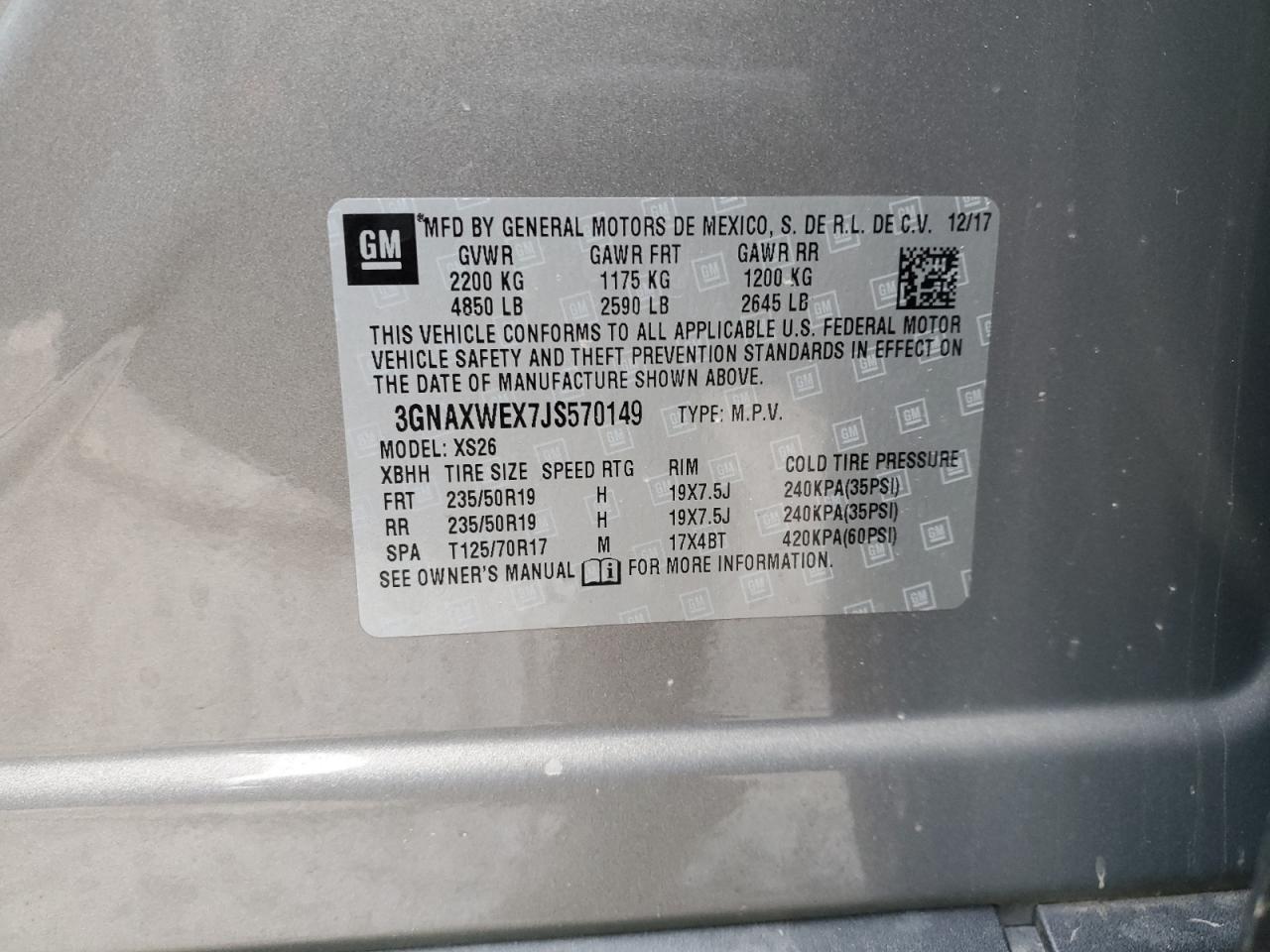 2018 Chevrolet Equinox VIN 3GNAXWEX7JS570149 Copart auction photo, front end / minor dent/scratches damage thumbnail 13