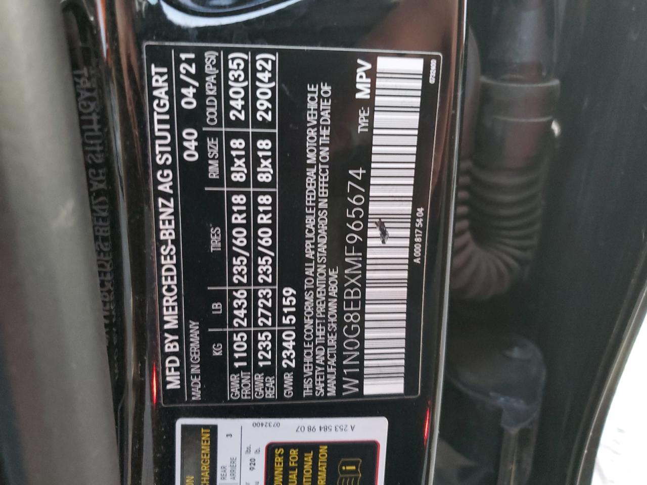 2021 Mercedes-Benz GLC VIN W1N0G8EBXMF965674 Copart auction photo, front end damage thumbnail 13