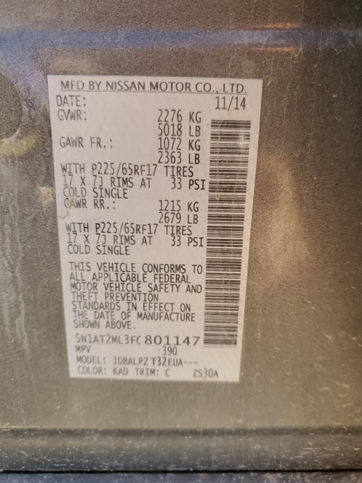 2015 Nissan Rogue VIN 5N1AT2ML3FC801147 Copart auction photo, all over damage thumbnail 13