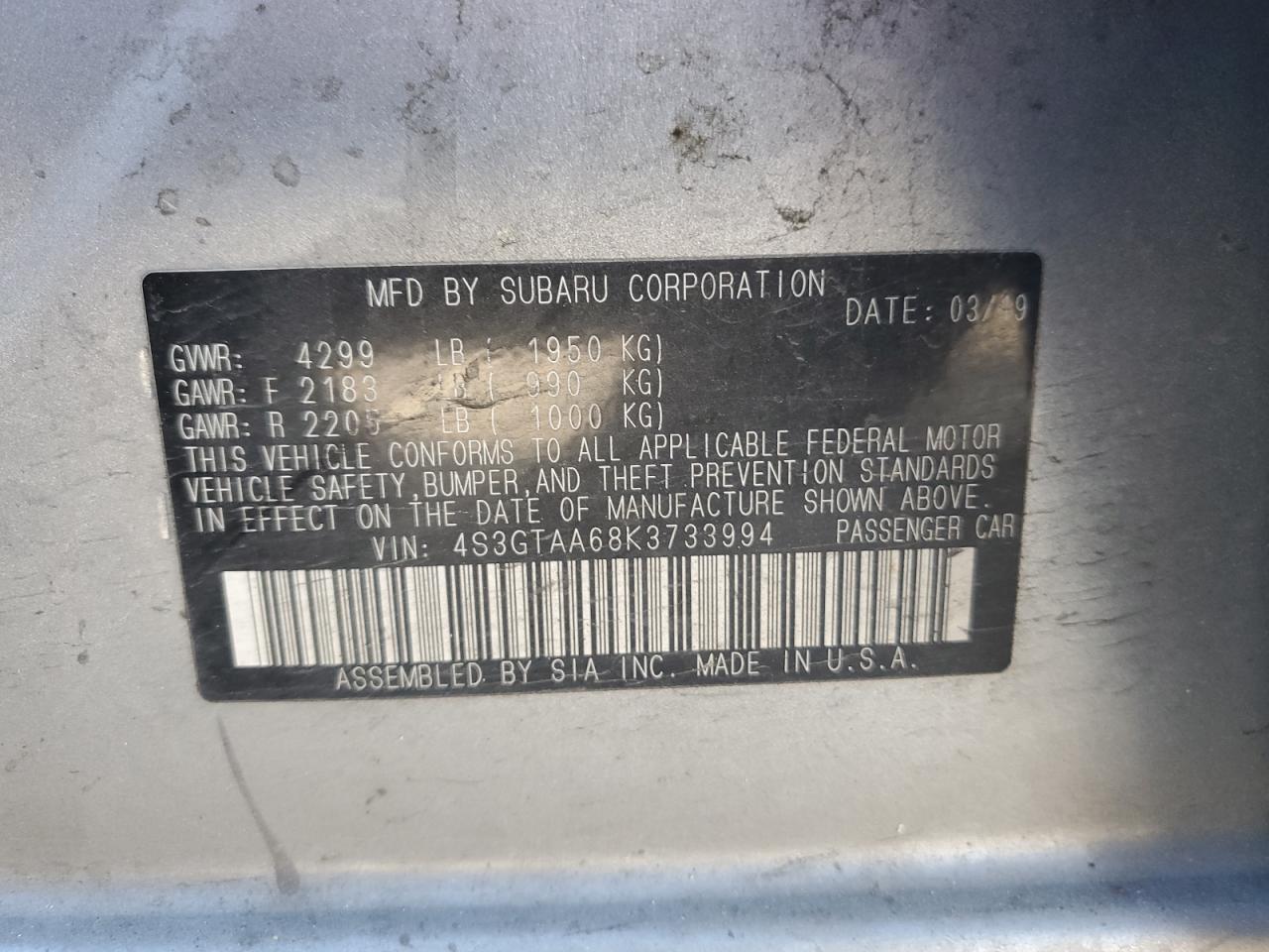 2019 Subaru Impreza VIN 4S3GTAA68K3733994 Copart auction photo, front end damage thumbnail 12