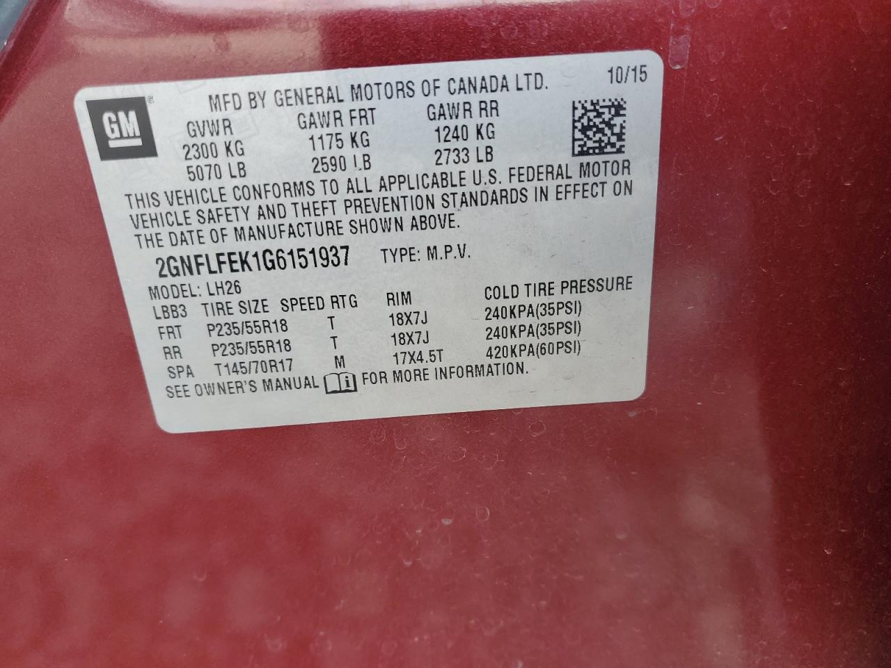 2016 Chevrolet Equinox VIN 2GNFLFEK1G6151937 Copart auction photo, front end damage thumbnail 12