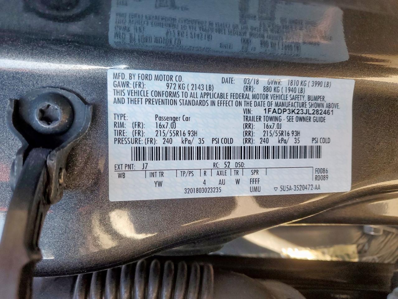 2018 Ford Focus VIN 1FADP3K23JL282461 Copart auction photo, front end damage thumbnail 13