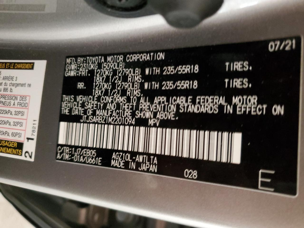 2021 Lexus NX VIN JTJSARBZ1M2201094 Copart auction photo, front end / rear end damage thumbnail 13