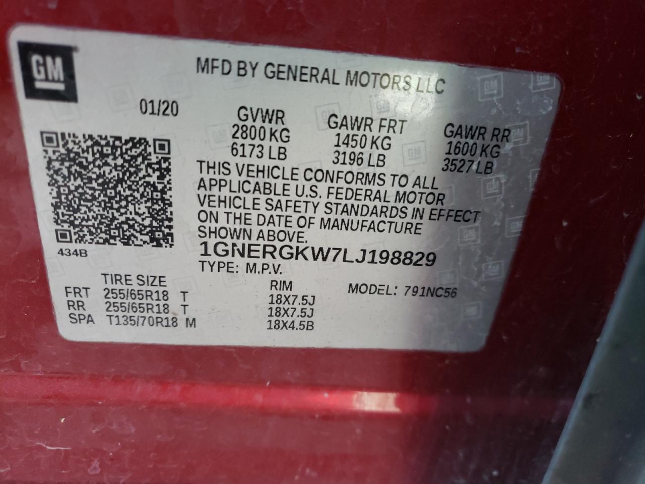 2020 Chevrolet Traverse VIN 1GNERGKW7LJ198829 Copart auction photo, front end / rear end damage thumbnail 13