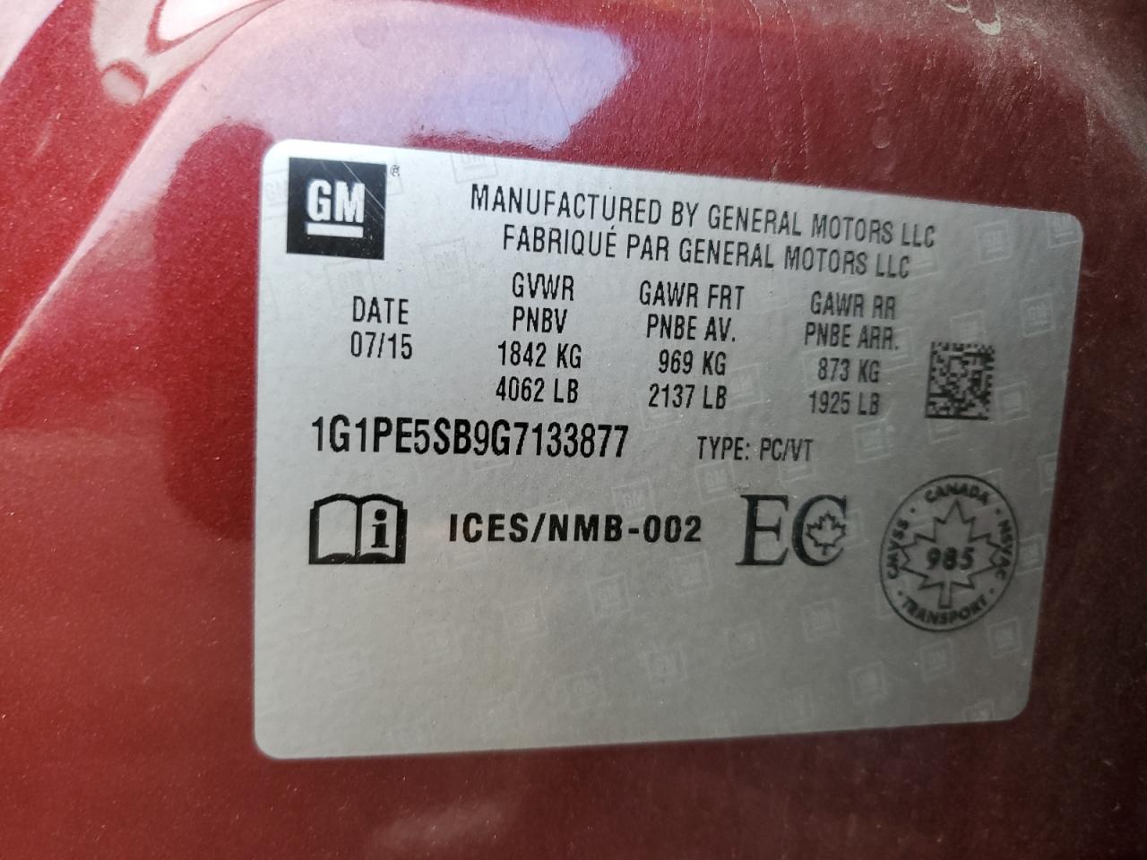 2016 Chevrolet Cruze VIN 1G1PE5SB9G7133877 Copart auction photo, all over damage thumbnail 12