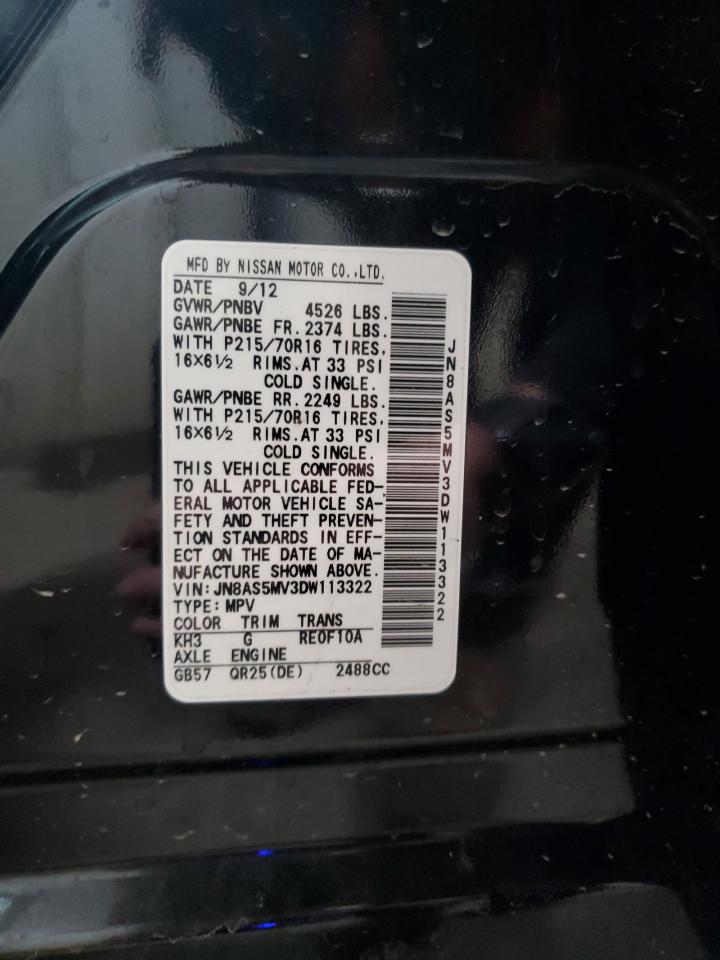 2013 Nissan Rogue VIN JN8AS5MV3DW113322 Copart auction photo, front end / rear end damage thumbnail 15