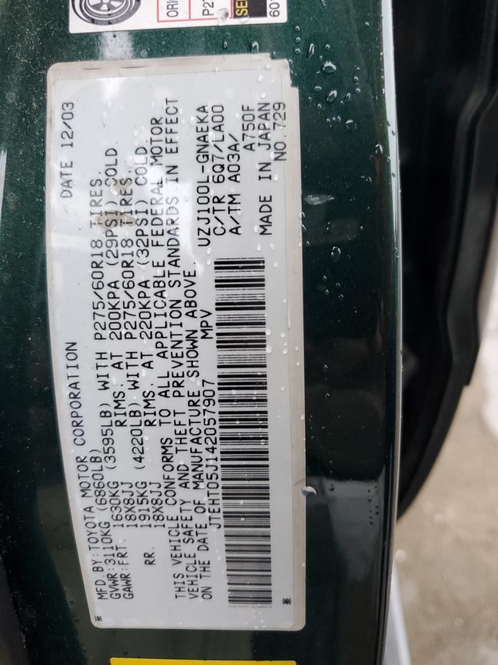 2004 Toyota Land Cruiser VIN JTEHT05J142057907 Copart auction photo, rollover damage thumbnail 14
