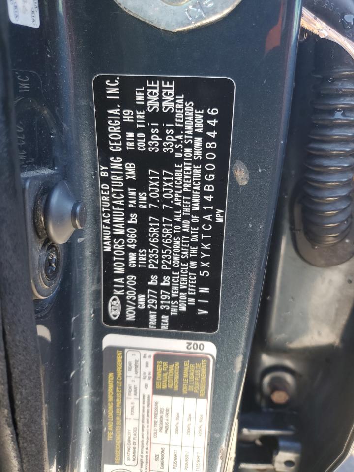2011 KIA Sorento VIN 5XYKTCA14BG008446 Copart auction photo, front end / side damage thumbnail 13